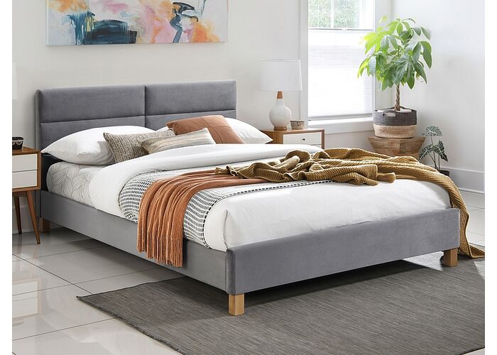 Кровать SIGNAL SIERRA Velvet tap. 150 серый/дуб, 140/200