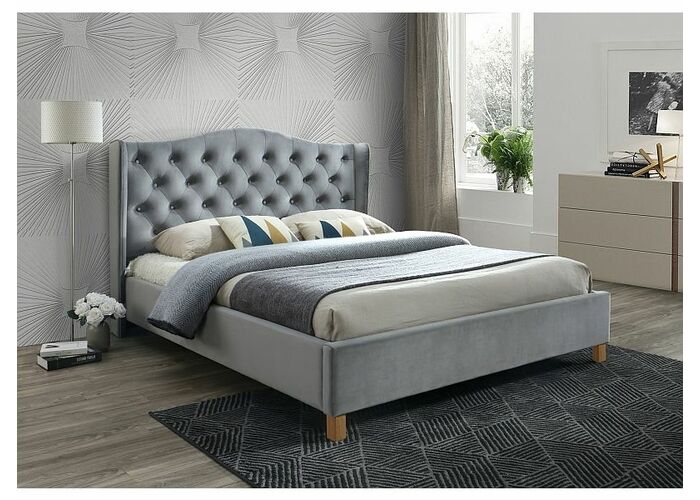 Кровать SIGNAL ASPEN Velvet Bluvel 14 серый/дуб 180/200