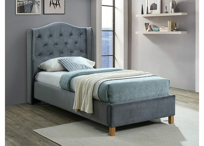 Кровать SIGNAL AZURRO Velvet Bluvel 14 серый/дуб 90/200