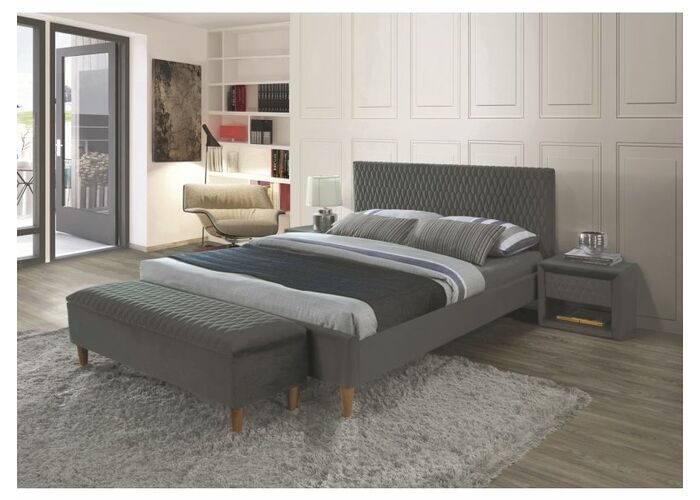 Кровать SIGNAL AZURRO Velvet Bluvel 14 серый/дуб 140/200