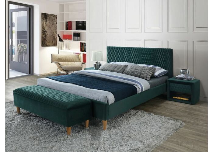 Кровать SIGNAL AZURRO Velvet Bluvel 78 зеленый/дуб 180/200