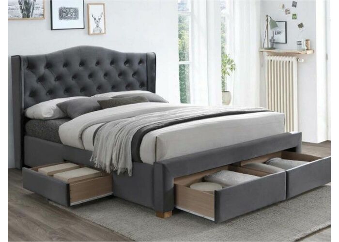 Кровать SIGNAL ASPEN II Velvet Bluvel 14 серый/дуб 160/200