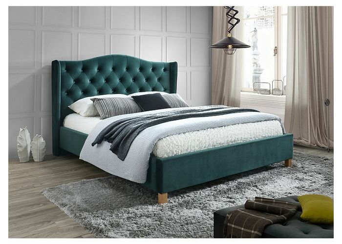 Кровать SIGNAL ASPEN Velvet Bluvel 78 зеленый/дуб 160/200