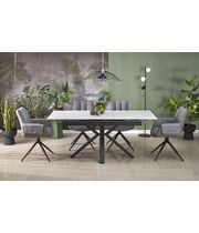 Стол обеденный HALMAR PLATAN белый мрамор/черный, 140-180/85/76