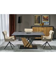 Стол обеденный HALMAR VOLANT 140 черный мрамор/дуб золотой, 140-180/90/76